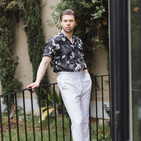 Men's Gothic Floral Short Sleeve Silk Shirt | 1000 Kingdoms Men's Gothic Floral Short Sleeve Silk Shirt | 1000 Kingdoms