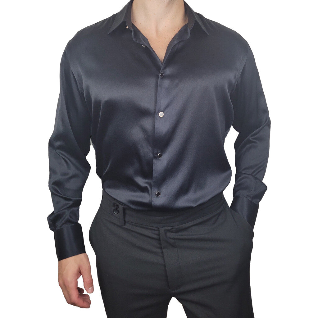 Men's Black Silk Shirt | 1000 Kingdoms Relaxed Fit / X-Large Men's Black Silk Shirt | 1000 Kingdoms Relaxed Fit / X-Large