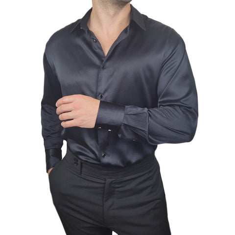 Men's Black Silk Shirt | 1000 Kingdoms Relaxed Fit / X-Large Men's Black Silk Shirt | 1000 Kingdoms Relaxed Fit / X-Large