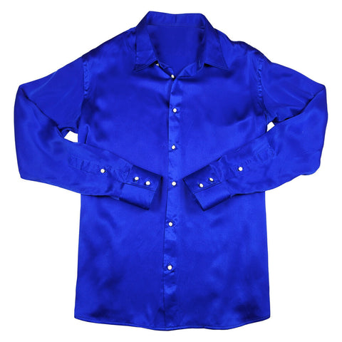 mens blue silk shirt by 1000 kingdoms