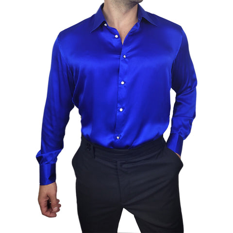 Mens Blue Silk Shirt | 1000 Kingdoms Modern Fit / Medium Mens Blue Silk Shirt | 1000 Kingdoms Modern Fit / Medium
