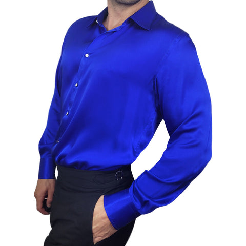mens blue silk shirt long sleeve by 1000 kingdoms