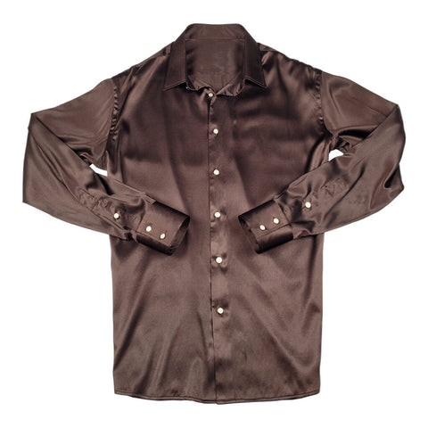 Men's Brown 100% Silk Shirt | 1000 Kingdoms Slim Fit / X-Large Men's Brown 100% Silk Shirt | 1000 Kingdoms Slim Fit / X-Large