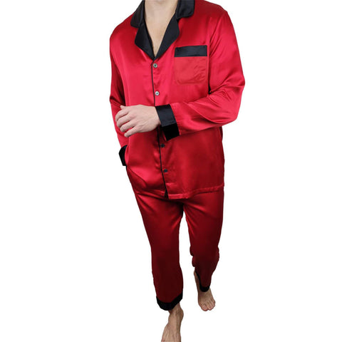 Mens Red Silk Pajamas, Premium Loungewear