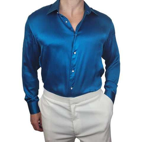 Men's Turquoise Blue Silk Shirt